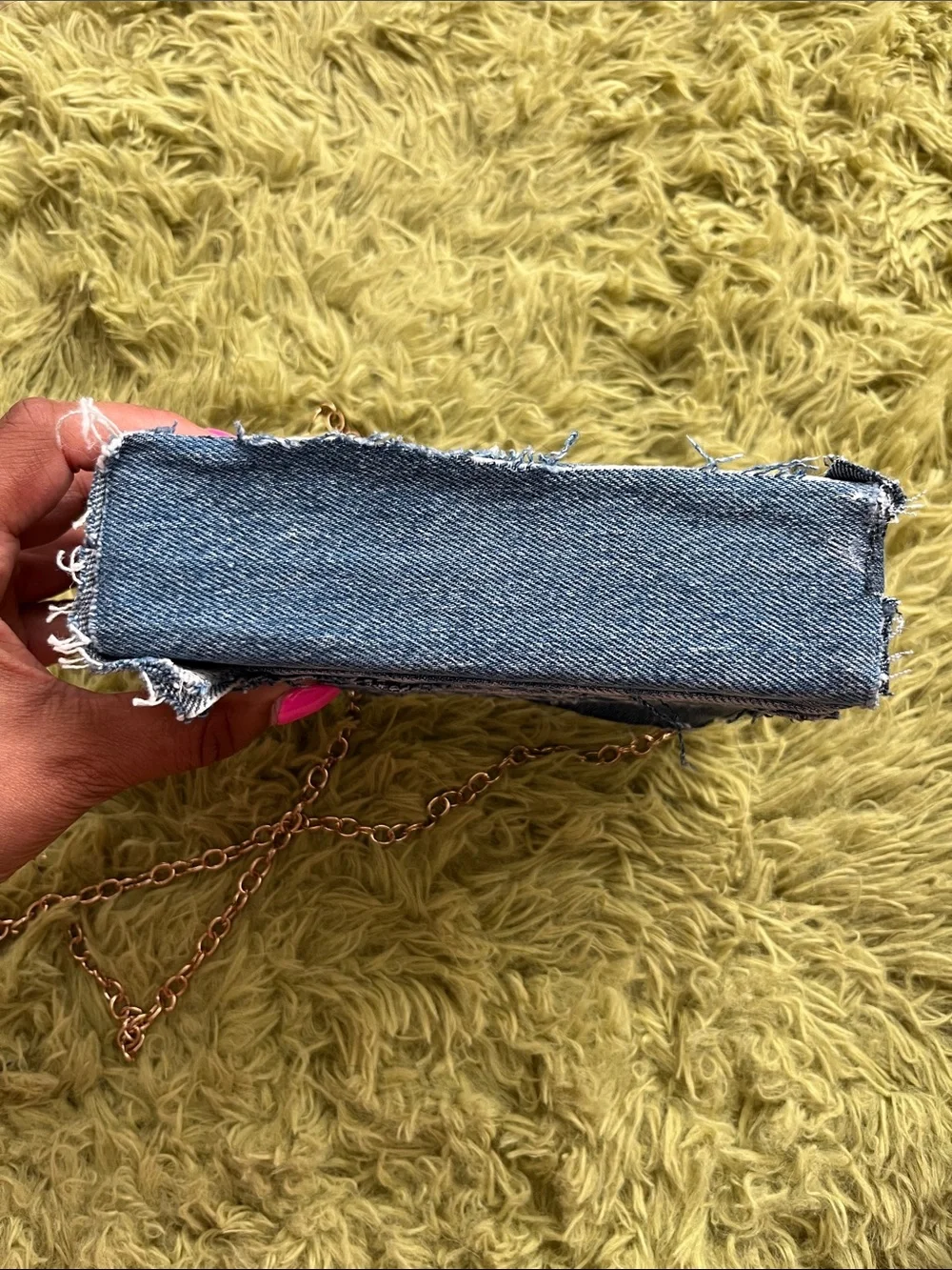 NEW Distressed Denim Clutch Bag with Gold Chain